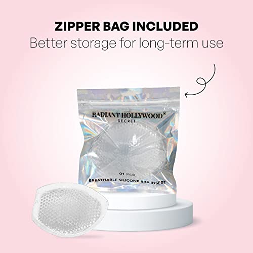 Radiant Hollywood Secret 1 Pair Of Breathable Clear Silicone Bra Inserts, Waterproof And Lightweight Breast Enhancers Push Up Pads For Bra, Bikini, Bathing Suit (Zipper Bag Included) #TOP5