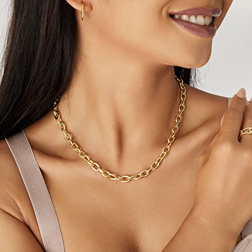 Kissyan Gold Necklace For Women Girls, 14K Gold Plated Dainty Chain Choker Chunky Figaro Snake Mariner Cuban Link Chains, Adjustable Trendy Necklaces Handmade Jewelry Gifts(Cable-Gold) #TOP1