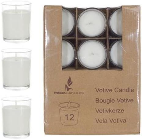 12 pcs Unscented Poured Votive Glass Container Candle in Box - White, CASE OF 6