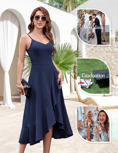 DRESSTELLS Women's Cocktail Party Dress, Formal Wedding Guest High Low Dress, Fit Flare Holiday Prom Dress4