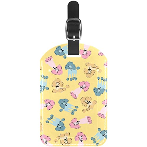 2 Pack Luggage Tags For Suitcase,Poodle Dogs Cartoon Pet,Leather Id Labels Loop Privacy Cover For Travel Bag #TOP13