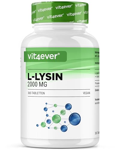 L-Lysin - 365 Tabletten - Hochdosiert mit 2000 mg L-Lysin HCL pro Tag - Aus pflanzlicher Fermentation - Ohne unerwünschte Zusätze - Vegan