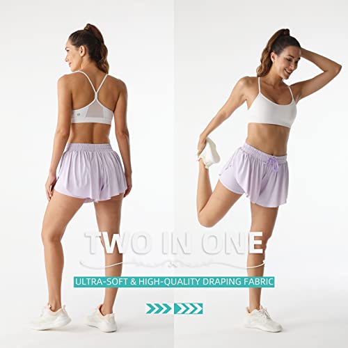 Image of Flowy Athletic Shorts for Women Running Tennis Butterfly Shorts Girls 2-in-1 Double Layer Quick-Drying Comfy Shorts
