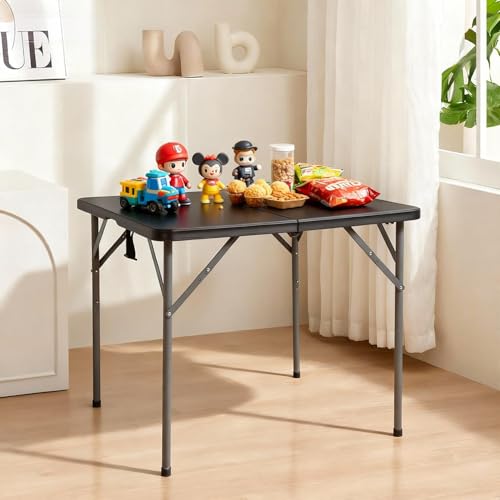 Image of FDW 34 inch Folding Card Table Plastic Table Portable Square Height Dining Table Perfect for Party and Parties Backyard Events, Black