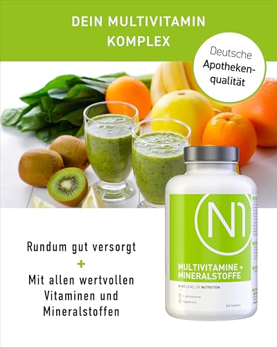 N1 Multivitamin Tabletten hochdosiert - Alle Vitamine + Mineralien - 365 Tabl. Jahresvorrat - vegetarisch - Nahrungsergänzungsmittel