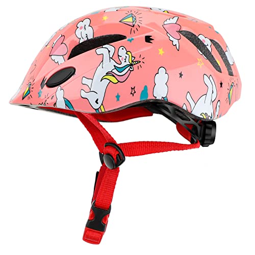 Casco da bicicletta per bambini, robusto, regolabile, 52-56 cm, per ragazze e ragazzi (Rosa)