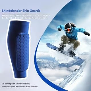 2026 Protection Tibia Ski Adulte, Protege Tibia Ski, Chaussette Protege Tibia Ski, Version Étendue Ski Protection Tibia, avec Structure Alvéolaire Protectrice de 10 mm D'épaisseur (Bleu +Rouge, XL)