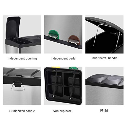 WOTZOV Abfalleimer Fußbetriebener Mülleimer mit Deckel Mülleimer aus Edelstahl mit großem Fassungsvermögen Haushaltsküche Trocken- und Nassmüllklassifizierung Mülleimer Mülleime – Bild 4
