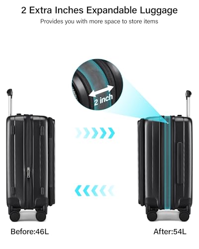 Image of Hanke 56cm Expandable Cabin Trolley Bag, 15.6 Inch Laptop Compartment, Top Opening Hard Shell Polycarbonate, 8 Durable Silent Spinner Wheels, Lightweight Carry On Suitcase for Women,Jet Black