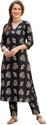Image of Women's Cotton A-Line Kurta Pant Set | Printed Ethnic Co-Ord Set for Office Wear & Festive Look | Comfortable Breathable Fabric Kurti Pant for Women