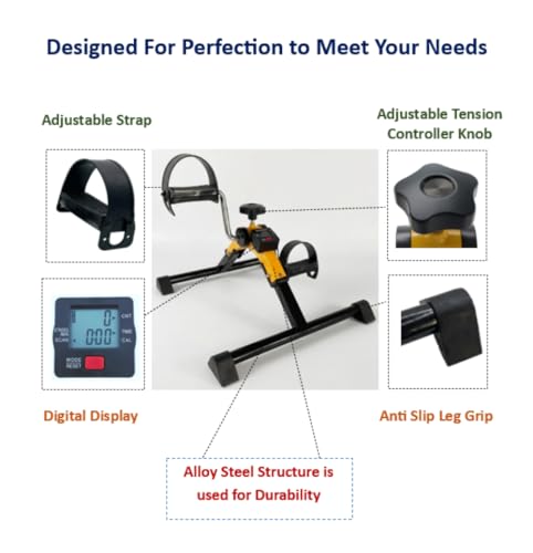 Image of Mini Pedal Exercise Cycle - Portable Under Desk Bike with Adjustable Resistance, LCD Monitor, Non-Slip Base for Arm & Leg Workout, Home & Office Fitness Trainer (Yellow /Black)