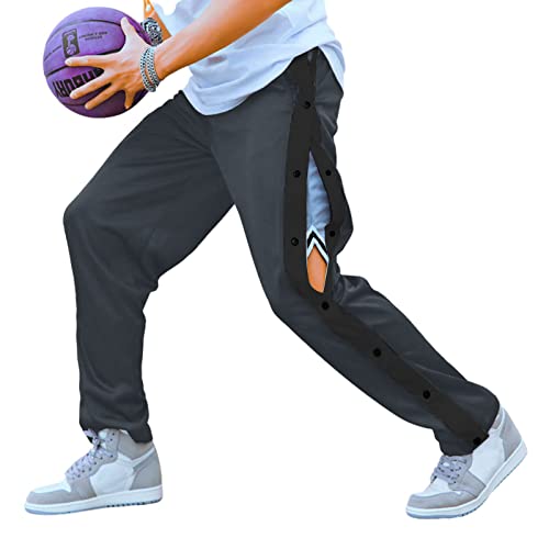 Deyeek Men's Tear Away Basketball Pants High Split Snap Button Casual Post-Surgery Sweatpants With Pockets #TOP3