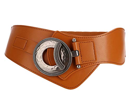Ulalaza Women Vintage Wide Belt, Metal Pin Buckle Belt for Ladies' Decorative Skirts