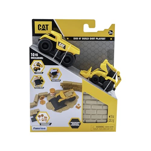 Image of CAT Construction Toys, Dig N' Build Dirt Playset with 10 Oz of Compound, 2 Little Machine Vehicles, Ages 3+