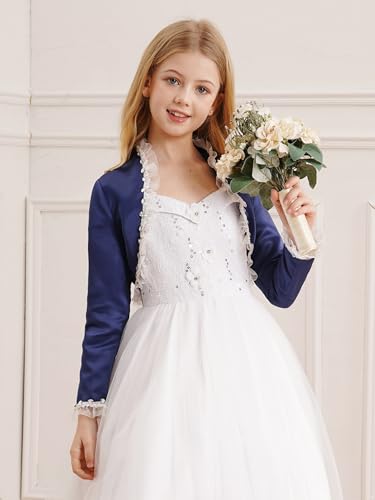 JEYPINMI Kids Satin Bolero Cardigan Ruffle Trim Princess Open Front Crop Tops Flower Girls Dress Cover Up2