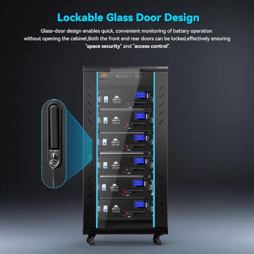 Image of SUNGOLDPOWER 6-Layer Enclosed Battery Cabinet with 600A Bus Bar and Wheels, Compatible 100AH 3U Rack LiFePO4 Batteries, Ventilation Design, for Solar System and Energy Storage