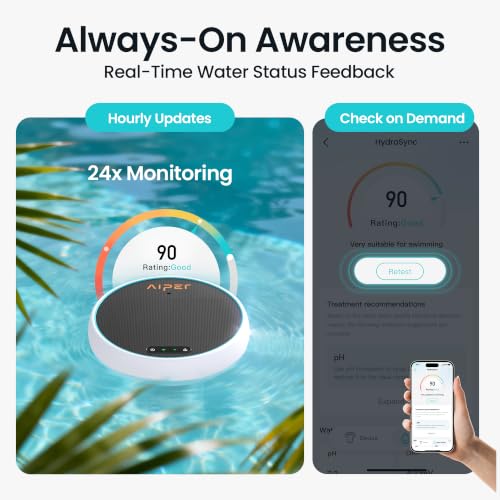 Image of AIPER HydroSync Smart Pool Monitor, 24 /7 Automatic Water Testing for Pools, Hot Tubs & Spas, 5-in-1 Accurate Testing, App Control, Customized Optimization Tips, Pearl White