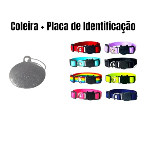 Coleira Gato com Placa de Identificação e Fecho Anti Enforcamento (AZUL)