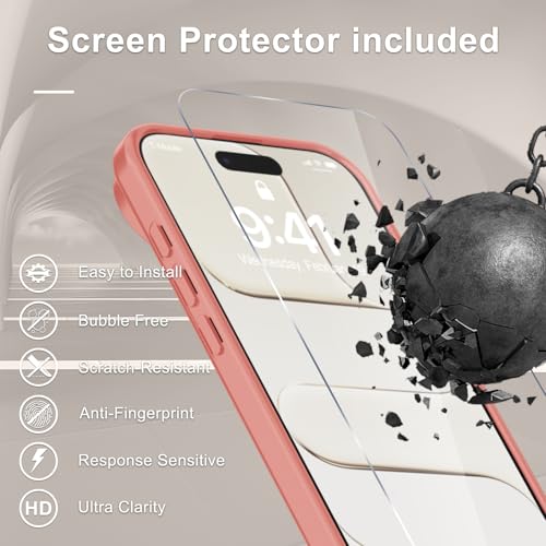 Image of YENAPOON for iPhone Air Case, Matte Magnetic Phone Cover [with 1 Screen Protector] [Support for MagSafe] [Shockproof Military Grade Protection] Translucent Frosted Back, Pink