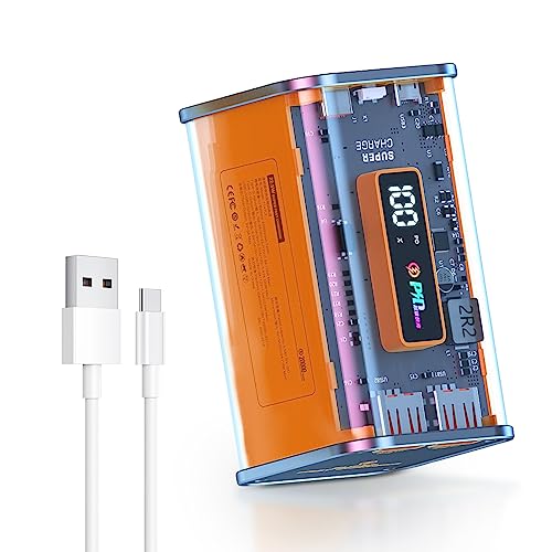 SlaBao Transparent Portable Battery Pack 20000mAh - 22.5W USB C (in&Out) Power Bank with LED Display, Upgrade 5V 3.1A Fast Charging Portable Charger Compatible with iPhone - Orange
