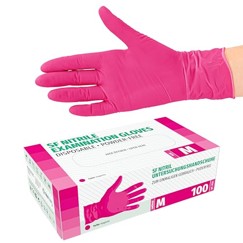 Guantes de nitrile, 100 pcs caja (M, Magenta), guantes de examen desechables, libres de látex, sin polvo, limpieza guantes, sanitarios para la cocina, cocina limpieza, limpieza seguridad manejo de ali
