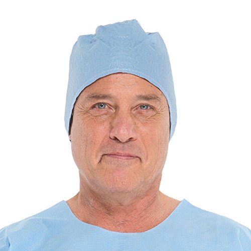 HALYARD Surgical Cap, w/KAYCEL Fabric, 4-Ply Tissue with Polyester Reinforcements, Universal, Blue, 69240 (Box of 100)