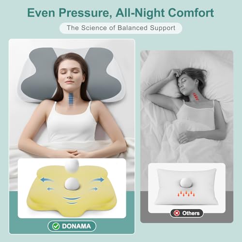 Image of DONAMA Cervical Pillow for Sleeping, Contour Memory Foam Pillow for Neck and Shoulder Support, Ergonomic Neck Pillow for Side Back Stomach Sleepers, Bed Pillows with Cooling Pillowcase