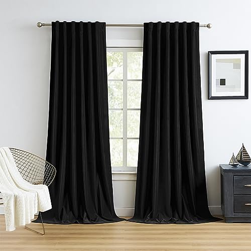 MUMFAS 2 Panels Extra Long Velvet Blackout Curtains 108 Inches Long 9 FT/Feet Length Back Tab Pocket Super Soft Luxury Thermal Insulated Curtains Cover W52 x L108