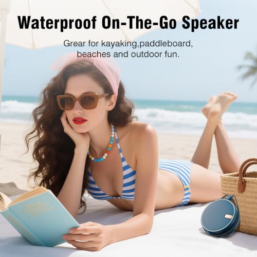 Image of INSMY Portable IPX7 Waterproof Bluetooth Speaker, Wireless Outdoor Speaker Shower Speaker, with HD Sound, Support TF Card, Suction Cup, 12H Playtime, for Kayaking, Boating, Hiking (Navy)