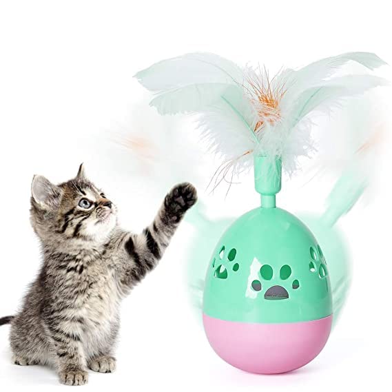 Woofy-Cat-Toy-Interactive-Rolly-Polly-Tumbler-with-Feather-Toy-Built-Paw-Design-and-Treat-Dispensing-Cat-Kitten-Toys-Color-as-per-Availability