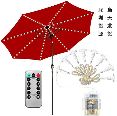 Preisvergleich Produktbild Amea Sonnenschirm Lichterketten Solarbatteriebetrieben, Sonnenschirmleuchten Mit 8 Mode 104 LED-Kupferdraht wasserdichte Regenschirm-Stangenleuchten, Außenzelte Dekorative Beleuchtung,Battery