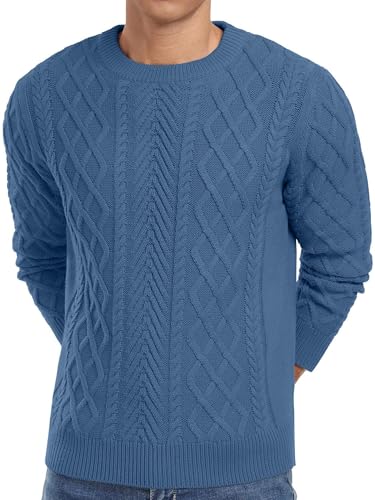 QIXING Pulls pour Hommes Pull de Pêcheur Texturé en Tricot Torsadé à Col Rond pour Hommes UK Pulls Décontractés à Manches Longues Tricots Doux Hauts...