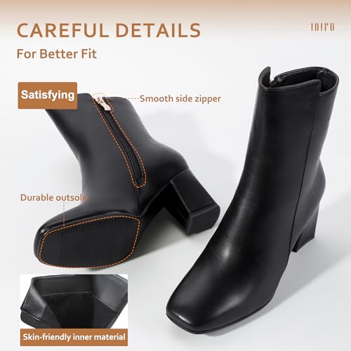 IDIFU Women's Ada Fashion Square Toe Ankle Boots Low Block Heel Short Boots Side Zipper Booties Shoes- Half Size Larger 5