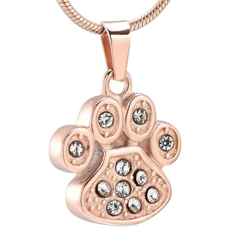 GMLRTOSPT Urna con Forma de Pata de Mascota con Cristal para Cenizas de Gato y Humanos, de Acero Inoxidable, joyería Conmemorativa Personalizada - Oro Rosa