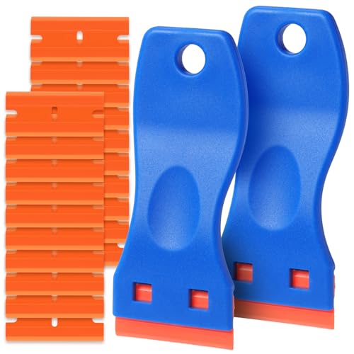 Plastic Razor Blade Scraper Tool 2 Pcs Razor Scraper with 20 Pcs Plastic Blades Cleaning Scraper Remover for Removal Floor Stove Scraping Labels and Decals Sticker on Car Window Glass