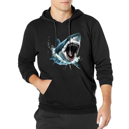 Shark Bite Unisex Casual Hoodies Long Sleeve Lightweight Pullover Tops Loose Sweatshirt with Pocket