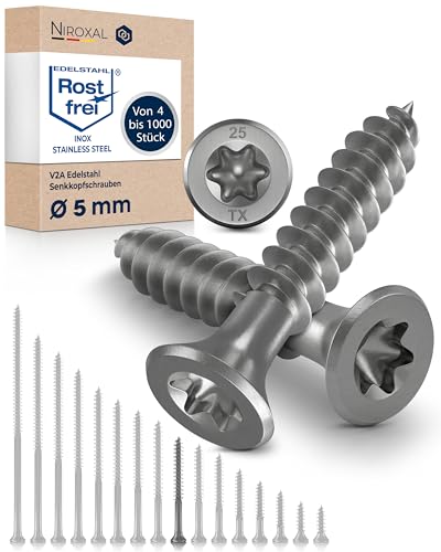 Tornillos Torx de acero inoxidable V2A, para madera y tableros de partículas, 5 x 50 mm, con rosca parcial de 5 mm de grosor, 50 mm de longitud, 200 tornillos inoxidables A2 para madera