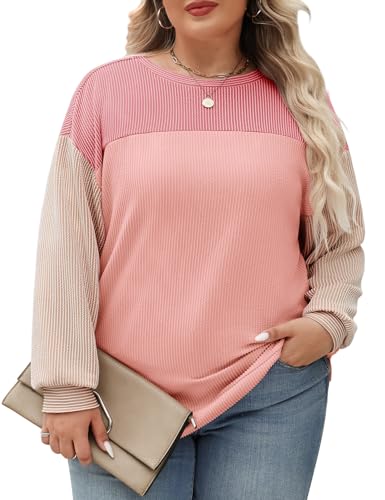 CMTOP Sudadera Mujer Oversize Suéter Otoño Cuello Redondo Ligero Camiseta Manga Larga Jersey sin Capucha Tallas Grandes XL-5XL
