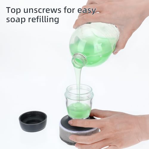 Image of Dish Brush with Soap Dispenser, Kitchen Scrub Brush for Dishes Pots Pans Sink Cleaning, Dish Scrubber with Holder Set (2-Pack Combo Set)