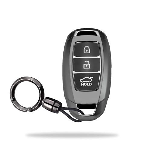 Image of SIAGO TPU Key Cover and Round Key Chain Compatible with Hyundai Verna | Kona | i20 3Button Flip Key (Grey)