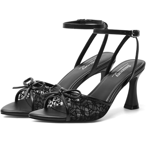 Image of Susanny High Heels for Women Pointed Open Toe Strappy Chunky Block Heels Ankle Strap Stiletto Kitten Heeled Sandals Wedding Bridal Party Prom Sexy Dress Shoes