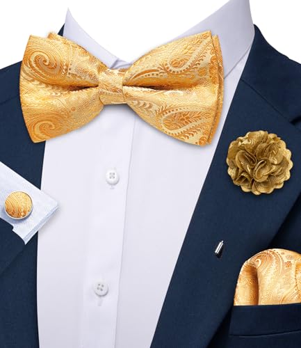Image of YOHOWA Mens Bow Tie Set Paisley Coloful Pre-tied Bowties Adjustable with Handkerchief Cufflinks Wedding Prom Party
