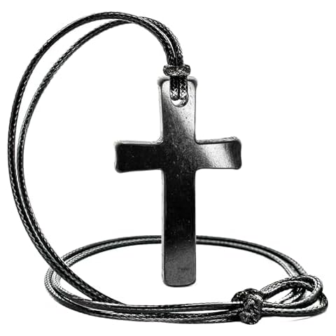 Wallystone Gems Shungite Pendant - Catholic Cross Jewerly - Affirms the Wearers Faith - Projects its Blessings inwardly for the Protection of the Soul Cover