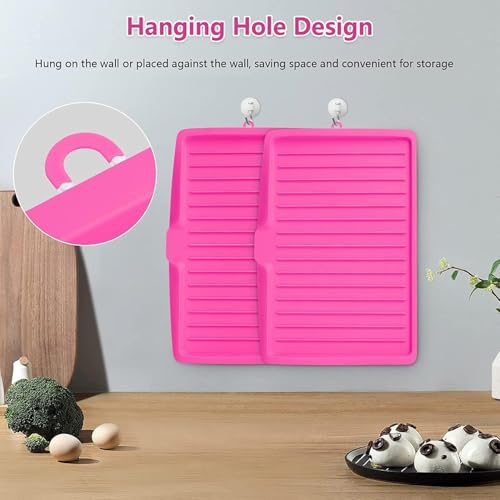 Image of Kitchen Utility Draining Board, Dish Racks, Plastic Dish Drainer Tray, Large Sink Drying Rack, Kitchen Tableware Worktop Organizer, Drain Board for Utensils, Vegetable & Fruit (Pink)