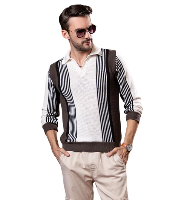 Men’s Striped Collared Neck Winter Sweater | Stylish Full Sleeve Knit Pullover for Casual Comfortable Warm Winterwear for Man-picture-51