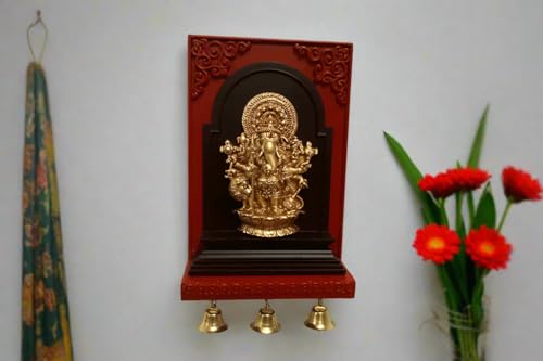 Image of PUJA CELEBRATIONS Sri Shubha Drishti Ganapathy With Bell, Wall Hanging, Housewarming Gift (2 x 4.5 x 7 inches),Red