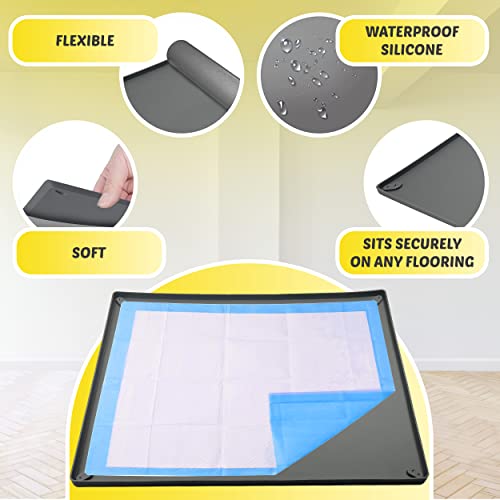 Image of TidyFriend Pee Pad Holder Tray 36 x 36 Inches, Puppy Pad Holder, Easy to Clean and Store Pee Pad Holder for Dogs, Silicon Training Pad Holder, No Spill Puppy Pad Holder (Grey)