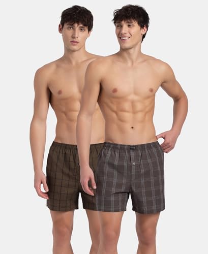 Image of Jockey 8222 Men Super Combed Mercerized Cotton Woven Checkered Inner Boxers with Ultrasoft and Durable Inner Waistband (Pack of 2, Colors & Prints May Vary)