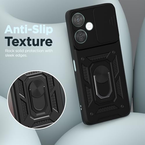 Image of Outlouders Back Cover for OnePlus Nord Ce 3 Lite 5G | D10 Tough Armor 360 Protection Case with Sliding Camera Shield & Ring Holder Stand Bumper Case (Black)
