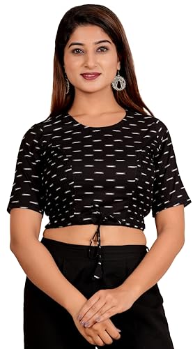 Image of Yash Gallery Women's Cotton Zig-Zag Printed Regular Regular Fit Short Sleeve Blouse